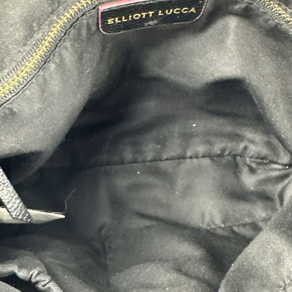 Elliott Lucca Black Leather Crossbody Brass Multi Zipper Pockets Chain Strap - Picture 9 of 10